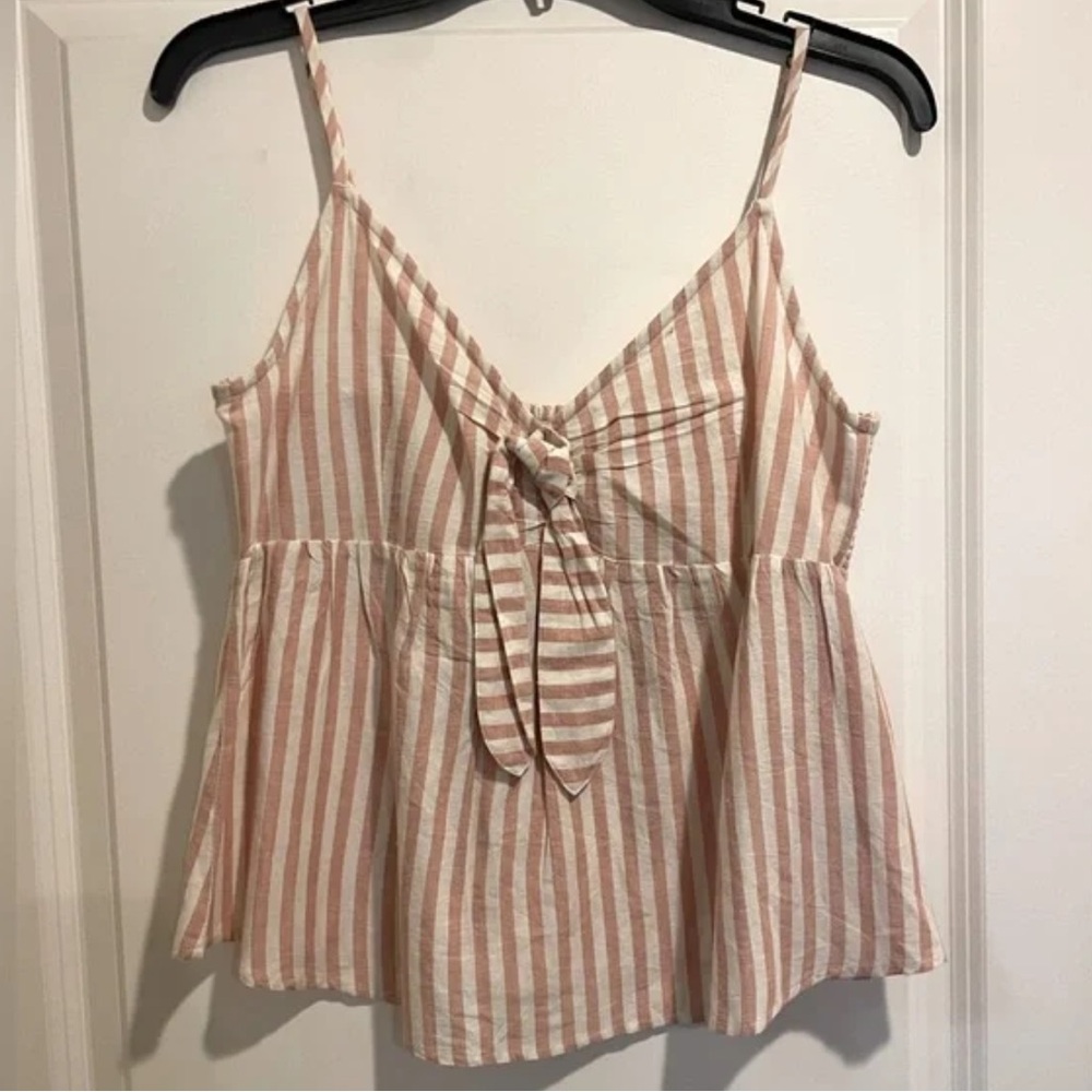 Pink and white stripped tank top with bow detail size medium O’Niell